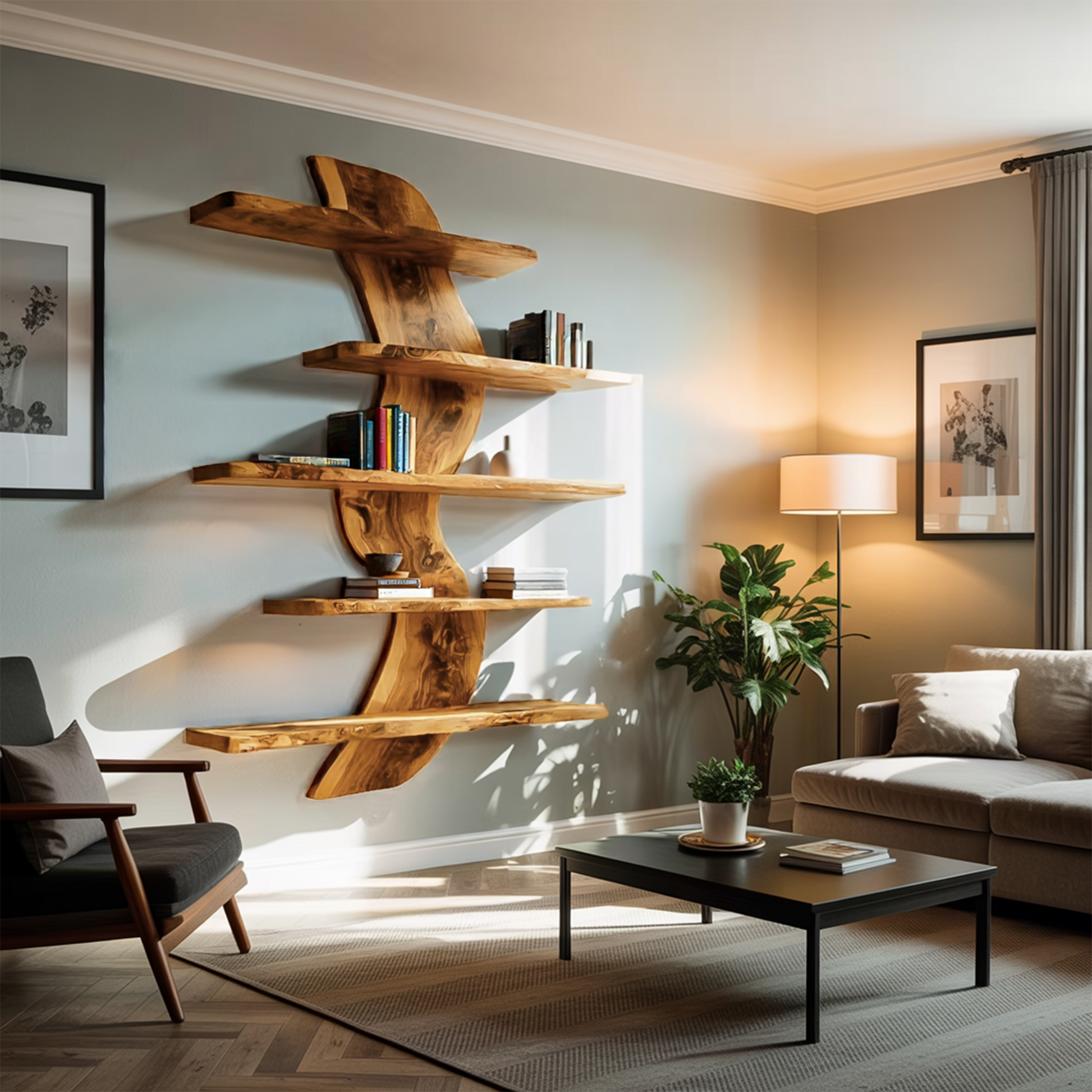Sculptural Wall Mounted Bookshelf For Modern Living Room Lynnsnail