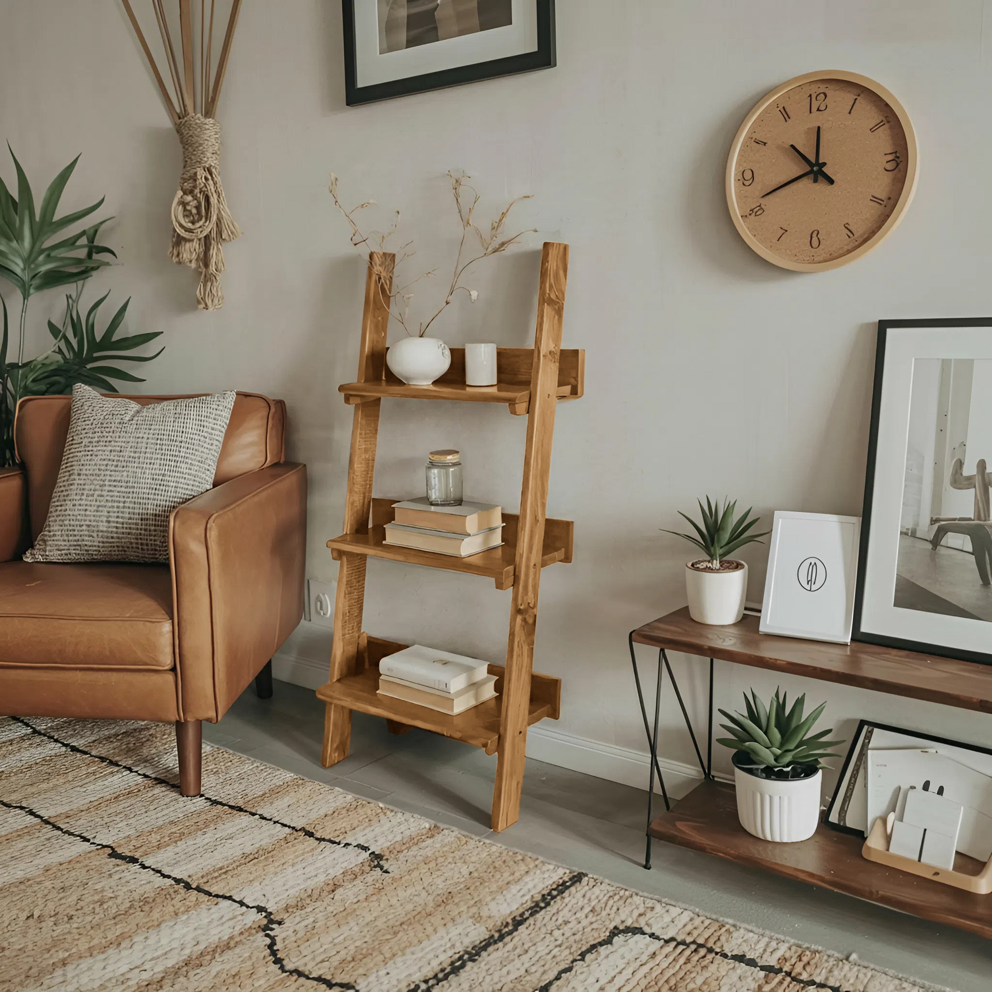 Rustic Ladder Shelf With Tiered Display For Bedroom And Living Room Lynnsnail