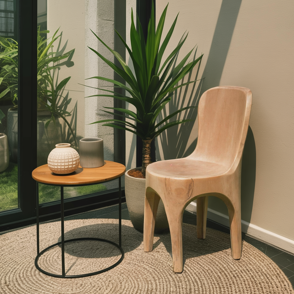 Sculptural Solid Wood Chair With Curved Seat For Garden Or Indoor Decor Lynnsnail