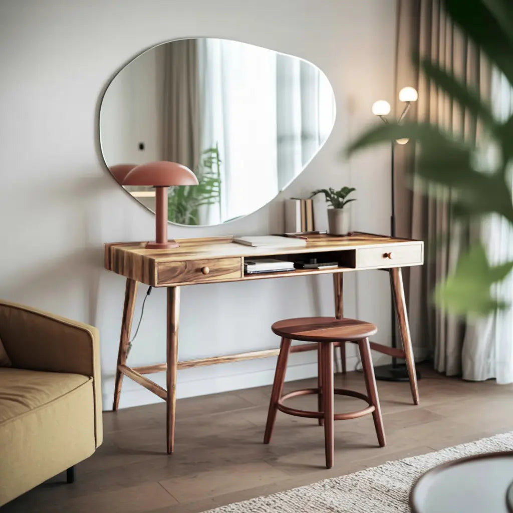 Mid Century Desk With Drawer For Home Office And Workspace Lynnsnail