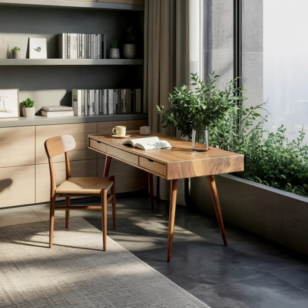 Mid Century Modern Writing Desk With Drawers For Home Office Lynnsnail