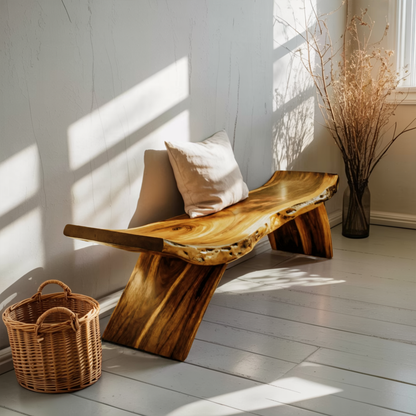 Rustic Live Edge Bench With Organic Curves For Entryway Lynnsnail