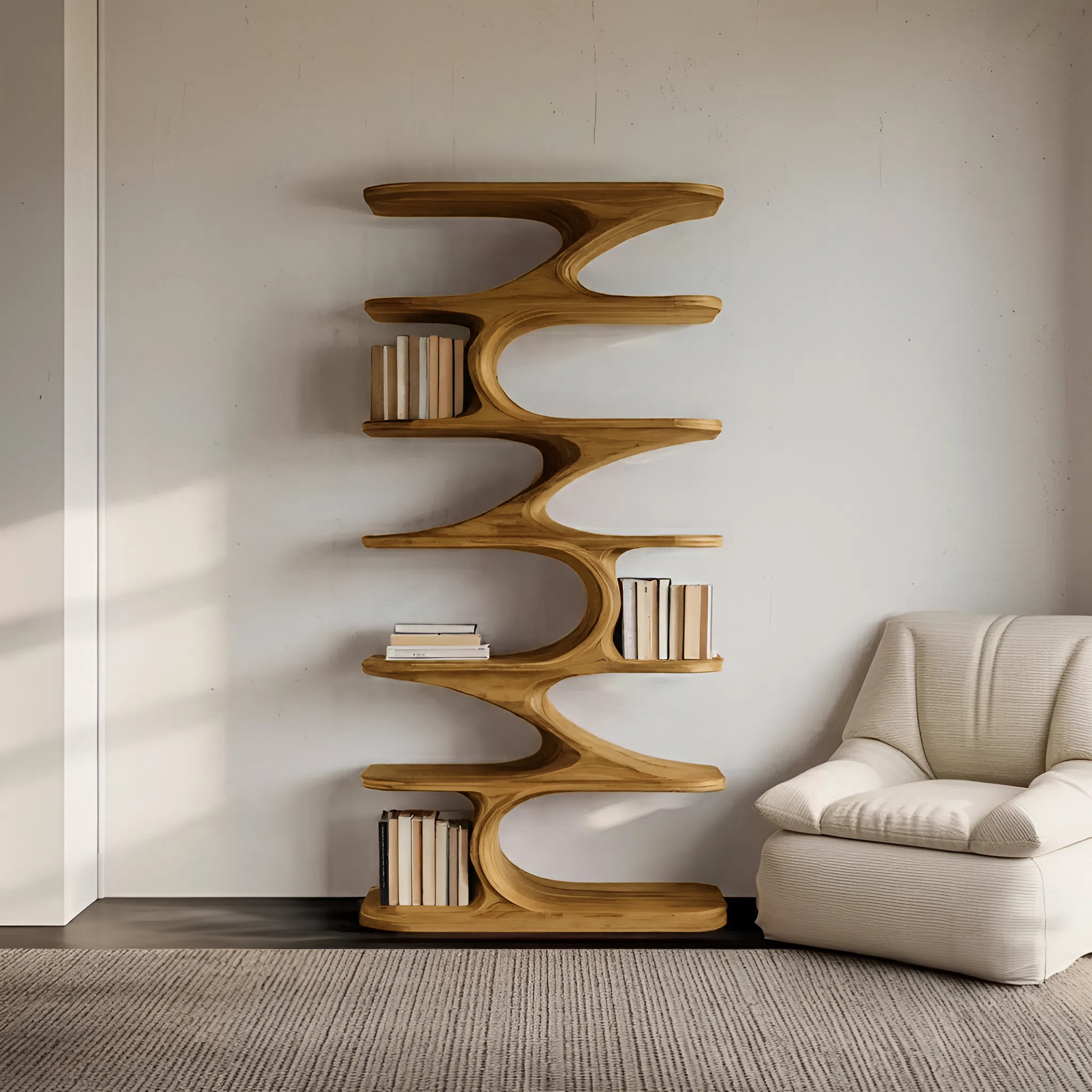 Modern Organic Curved Bookshelf For Living Room Lynnsnail