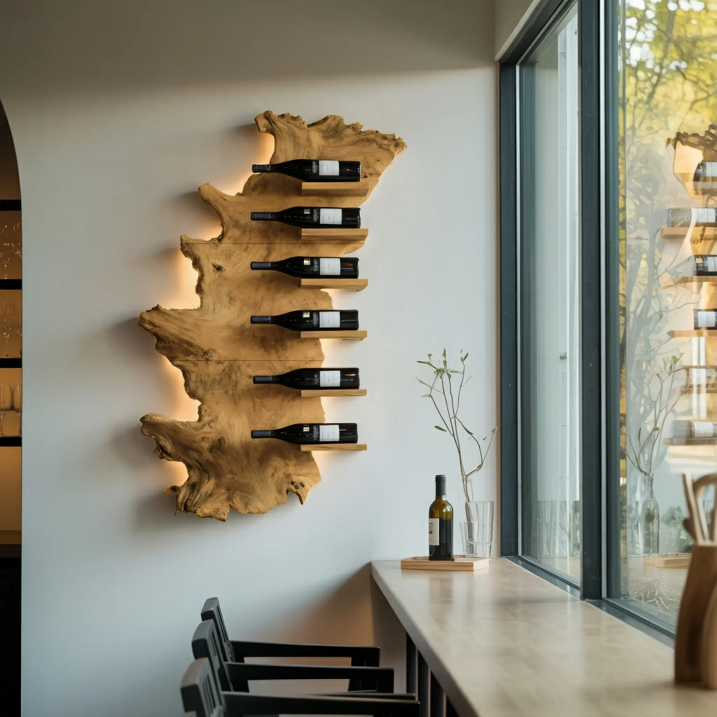 Handcrafted Wooden Live Edge Wine Holder For Bar Display Art Lynnsnail