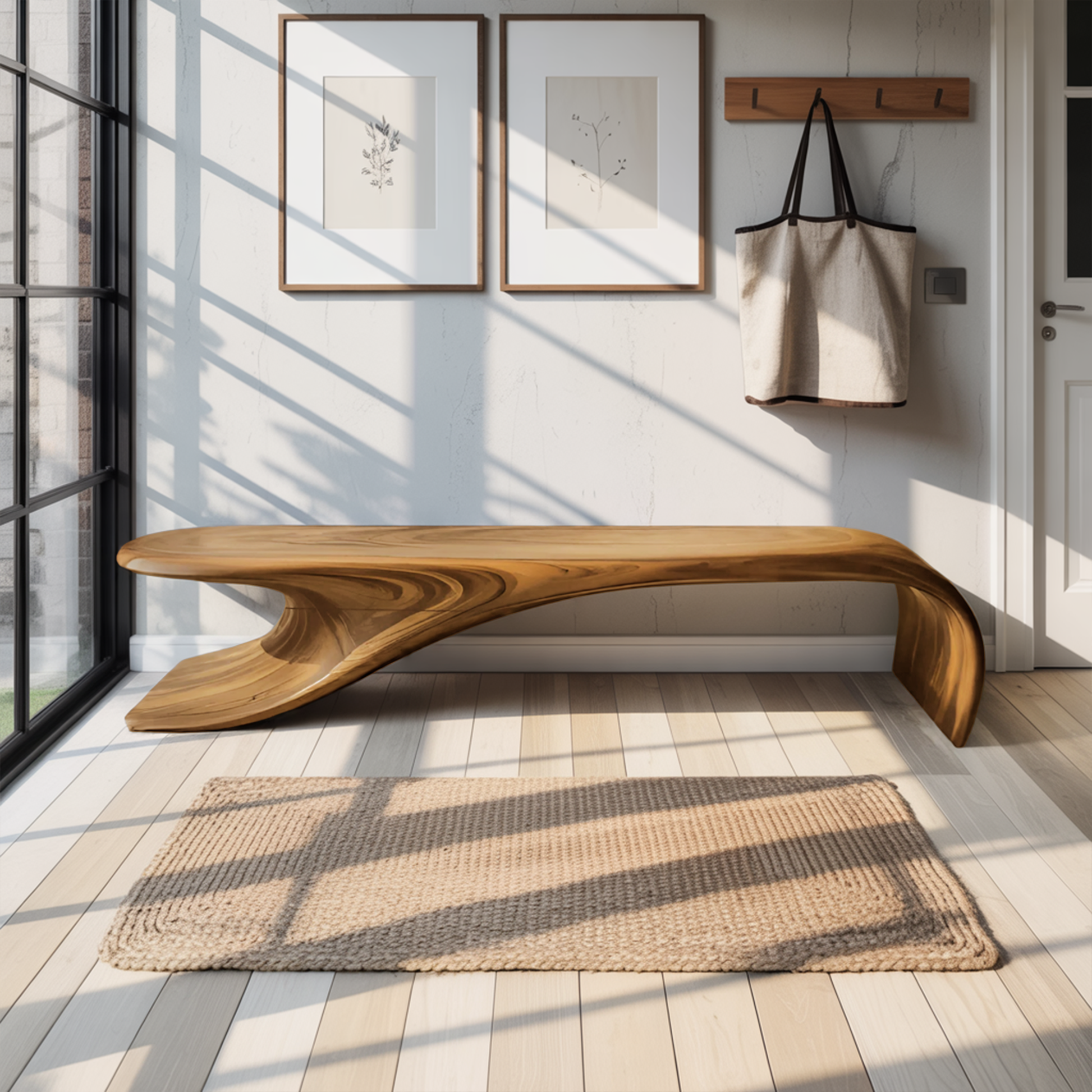 Modern Sculptural Bench With Flowing Curves For Living Room Lynnsnail
