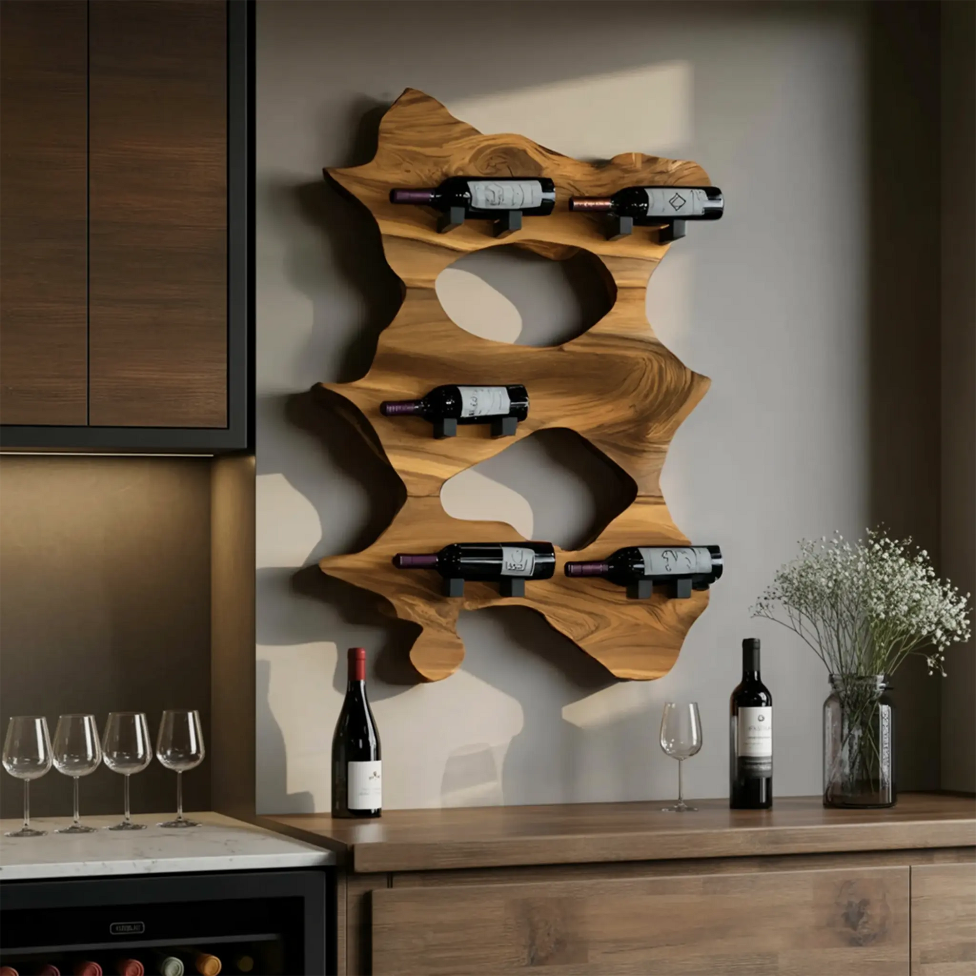 Rustic Solid Wood Live Edge Wine Rack For Entryway Lynnsnail