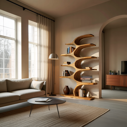Artistic Curved Bookshelf Fluid Lines Statement For Designer Interiors Lynnsnail