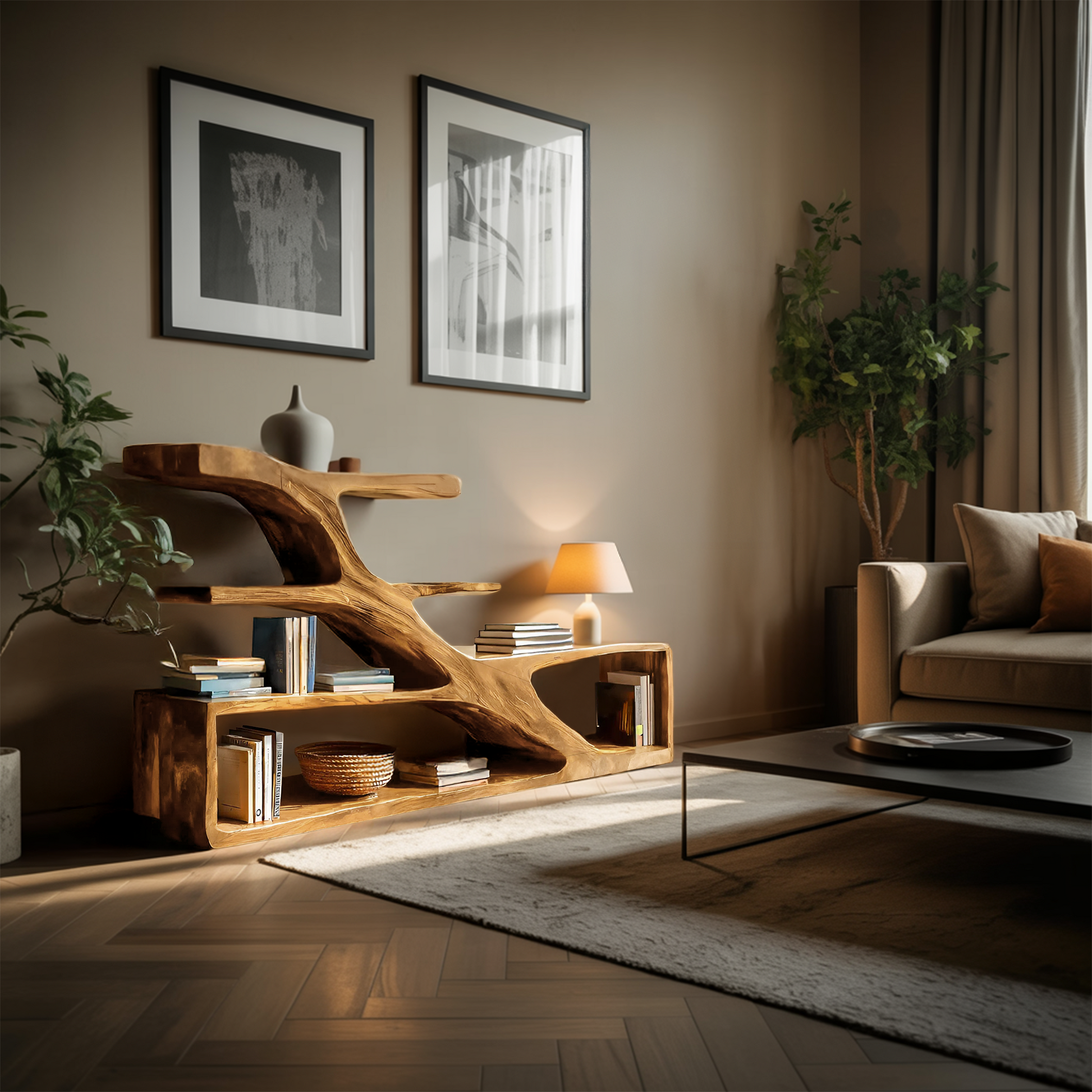 Modern Sculptural Curved Bookcase For Living Room Interior Lynnsnail