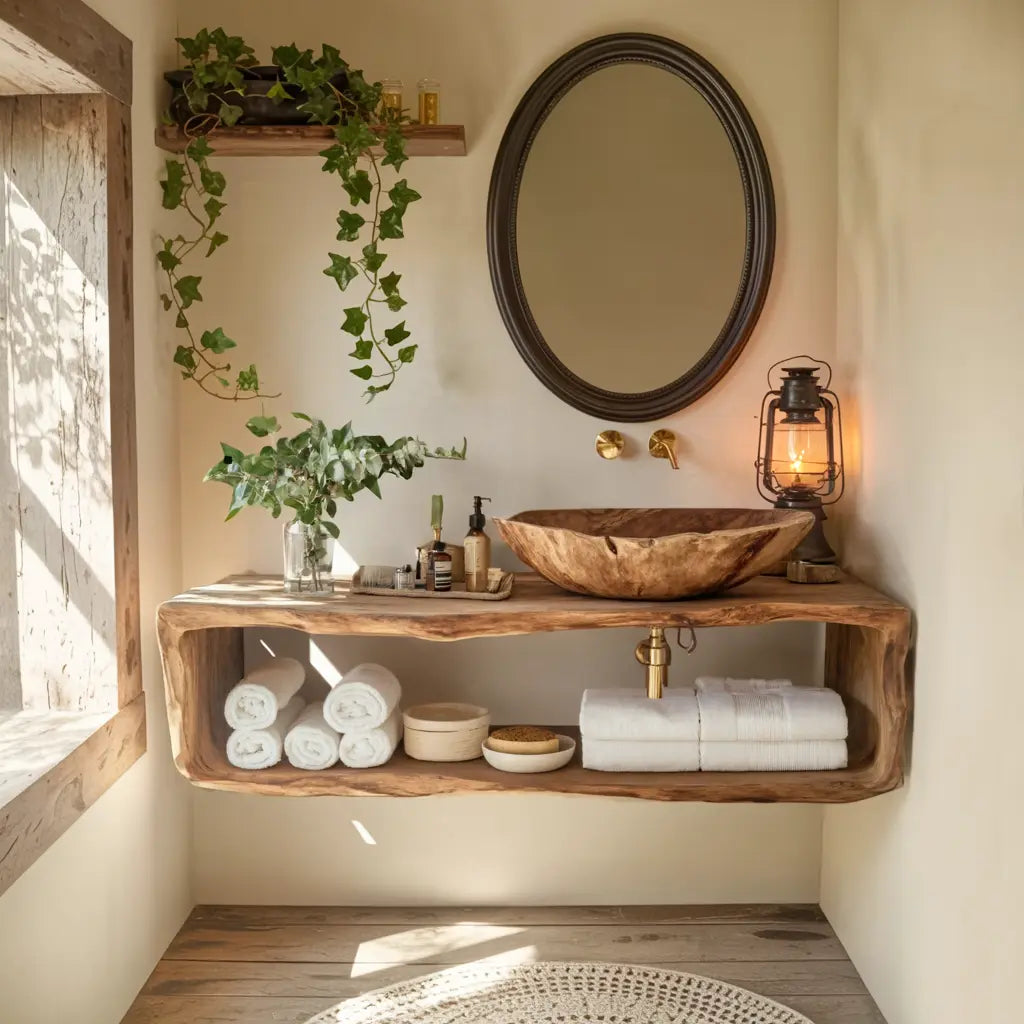 Handcrafted Wooden Vanity For Bathroom Natural Look Lynnsnail