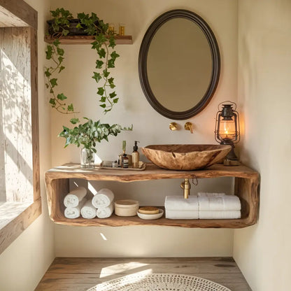 Handcrafted Wooden Vanity For Bathroom Natural Look Lynnsnail