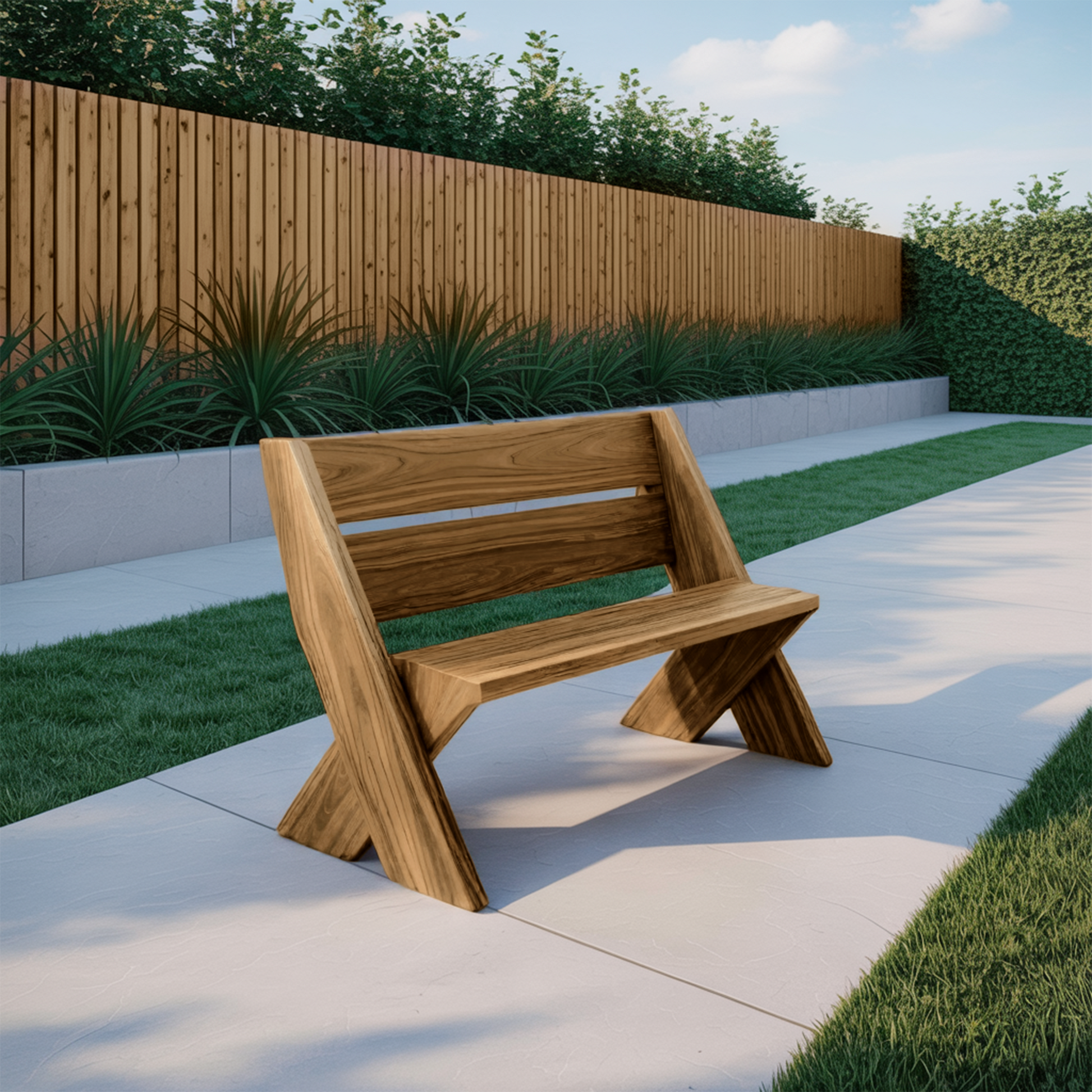 Modern Outdoor Bench With Angled Legs For Garden Patio And Backyard Lynnsnail