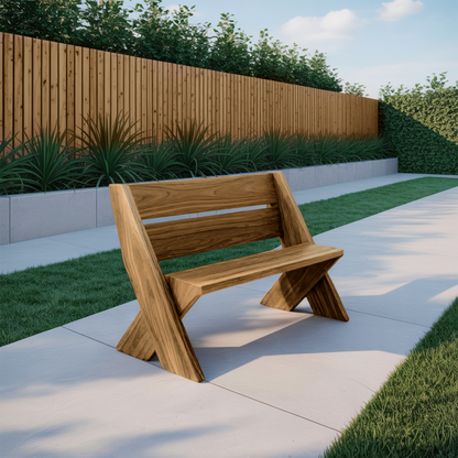 Modern Outdoor Bench With Angled Legs For Garden Patio And Backyard Lynnsnail