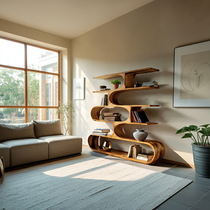 Artistic Curved Bookcase For Living Room Decor Lynnsnail