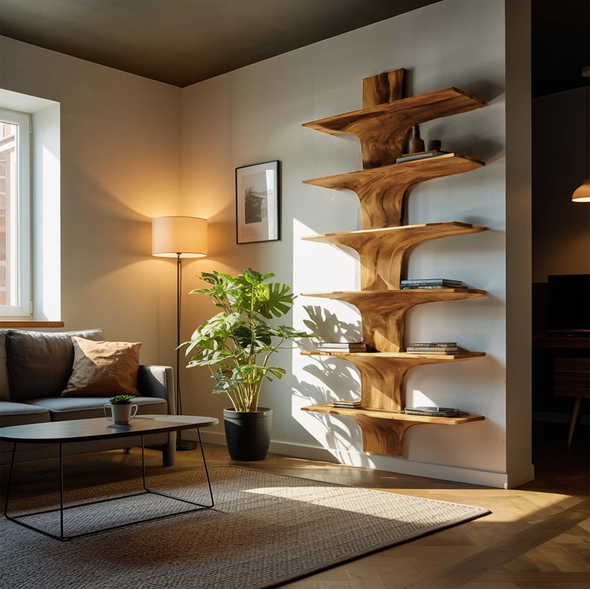 Contemporary Wood Wall Mounted Bookshelf For Home Interior Lynnsnail