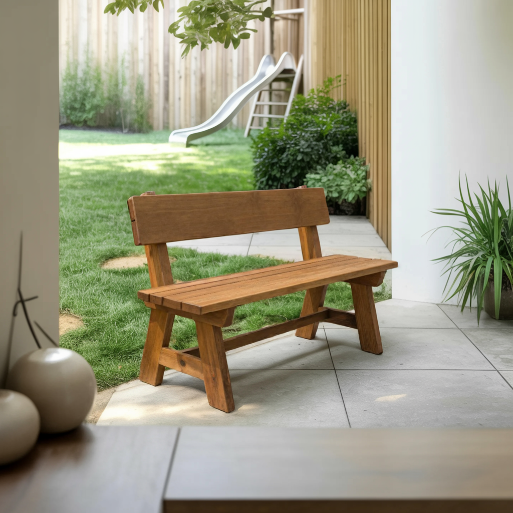 Rustic Garden Bench With Backrest For Patio Or Porch Lynnsnail
