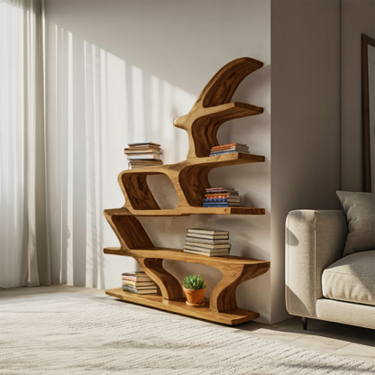 Modern Sculptural Bookshelf With Fluid Shelving For Living Room Lynnsnail