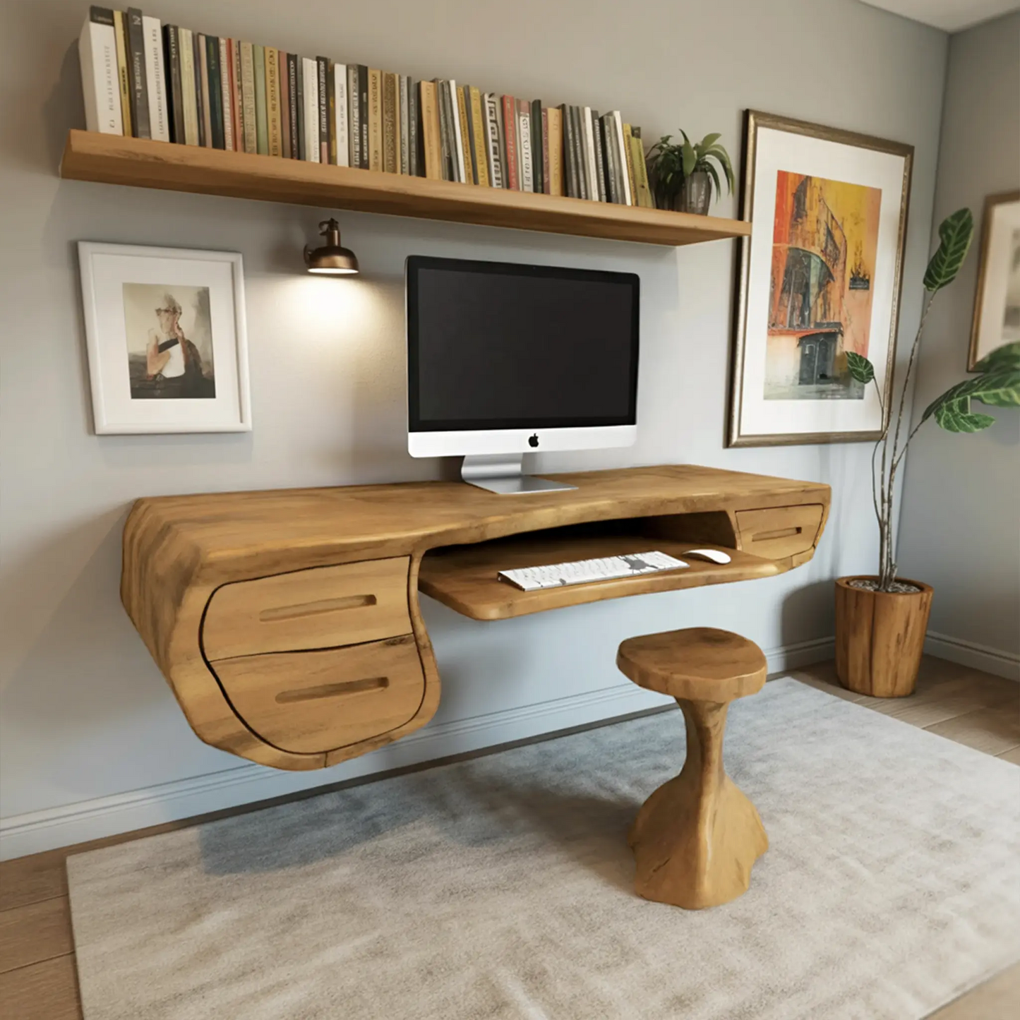 Floating Sculptural Desk With Drawers For Home Office And Studio Lynnsnail