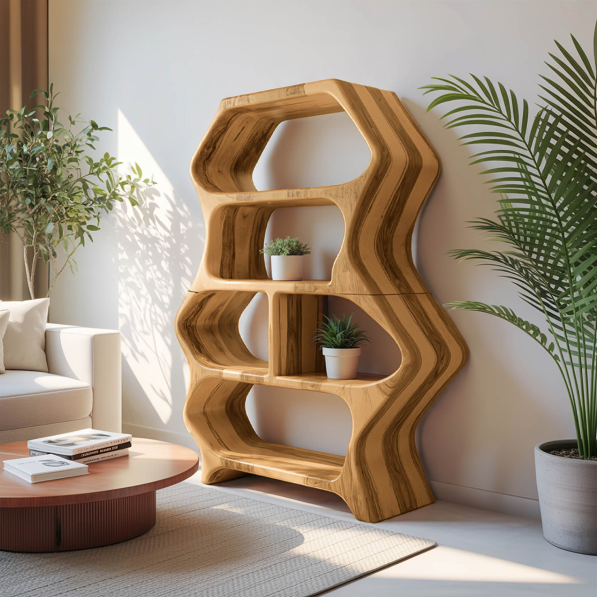 Sculptural Bookshelf With Organic Carved Display For Living Room And Office Lynnsnail