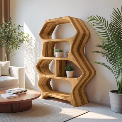 Sculptural Bookshelf With Organic Carved Display For Living Room And Office Lynnsnail