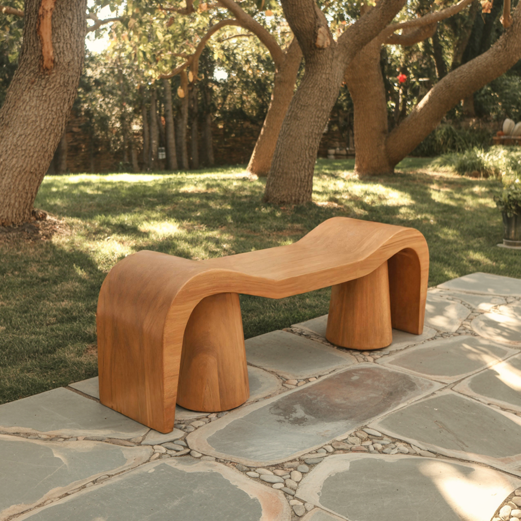 Contemporary Sculpted Wood Bench For Garden Or Patio Lynnsnail
