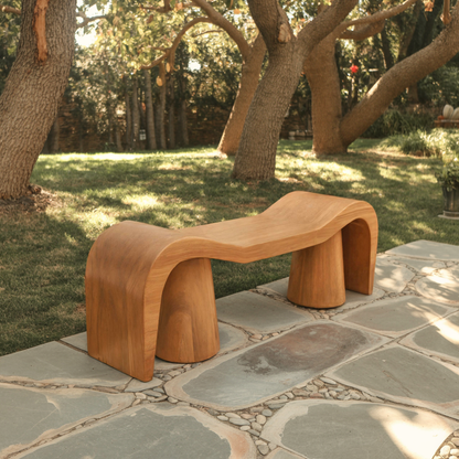 Contemporary Sculpted Wood Bench For Garden Or Patio Lynnsnail