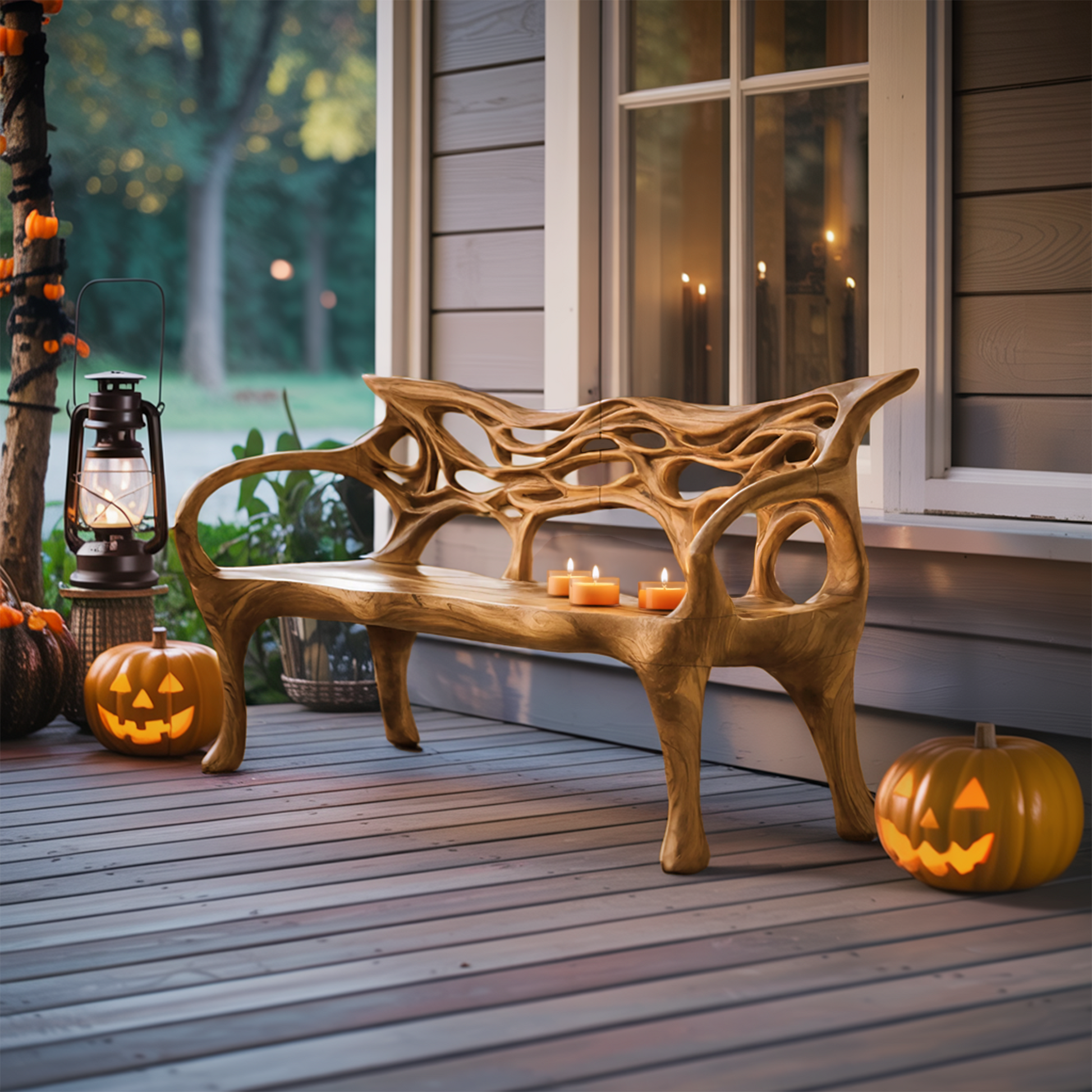 Mid Century Solid Wood Halloween Bench For Outdoor Design Lynnsnail