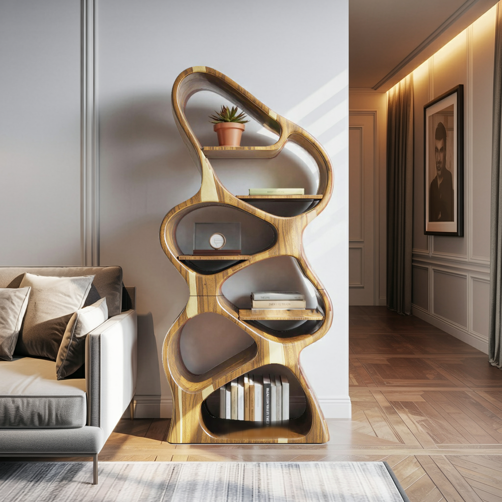 Modern Sculptural Bookshelf With Flowing Shelves For Home Library And Living Room Lynnsnail