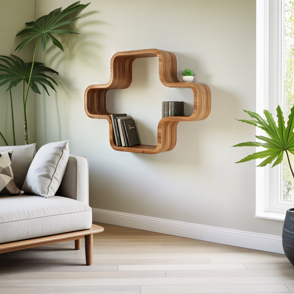 Modern Geometric Wall Mounted Bookshelf For Living Room And Office Lynnsnail