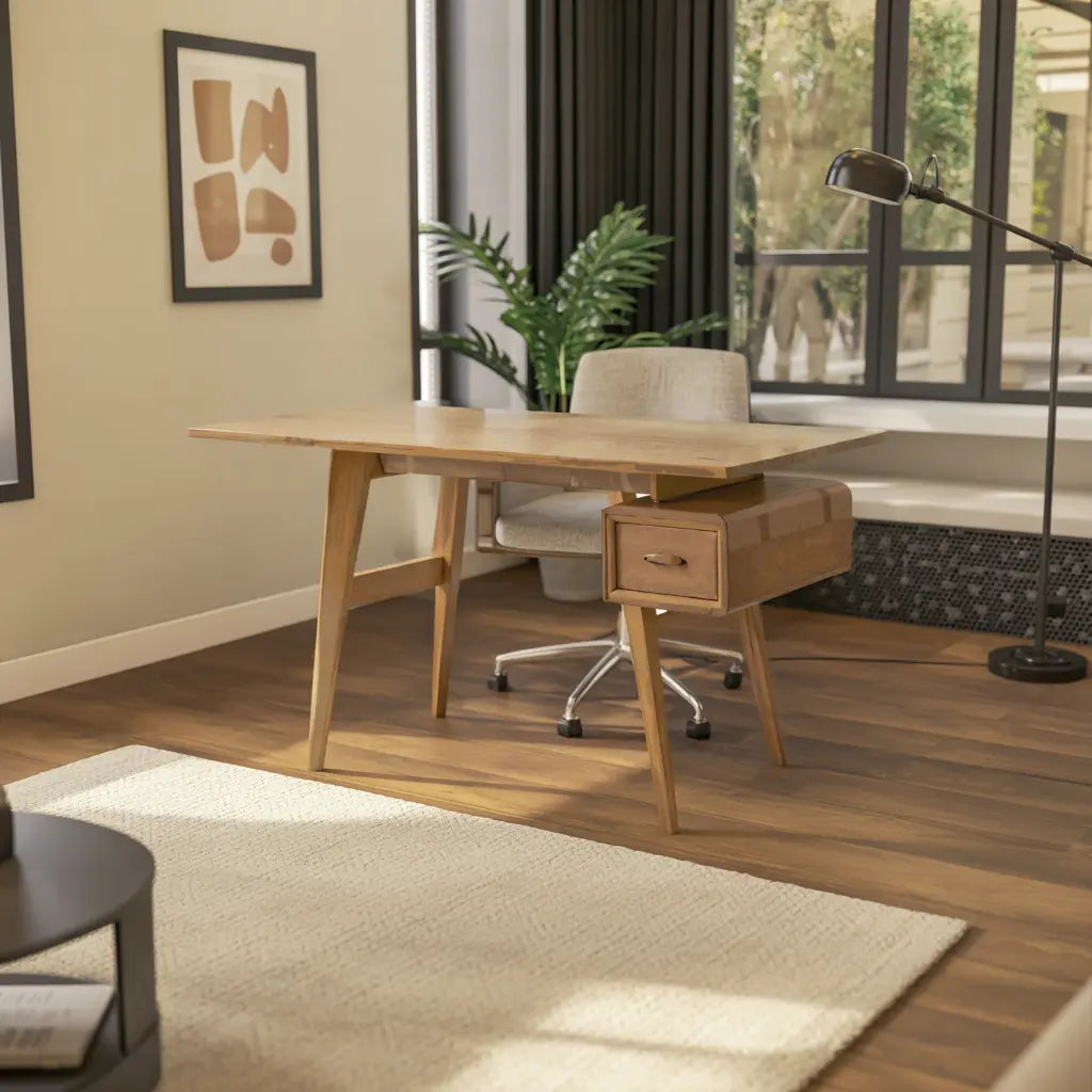 Mid-Century Desk With Drawer For Home Office Space Lynnsnail