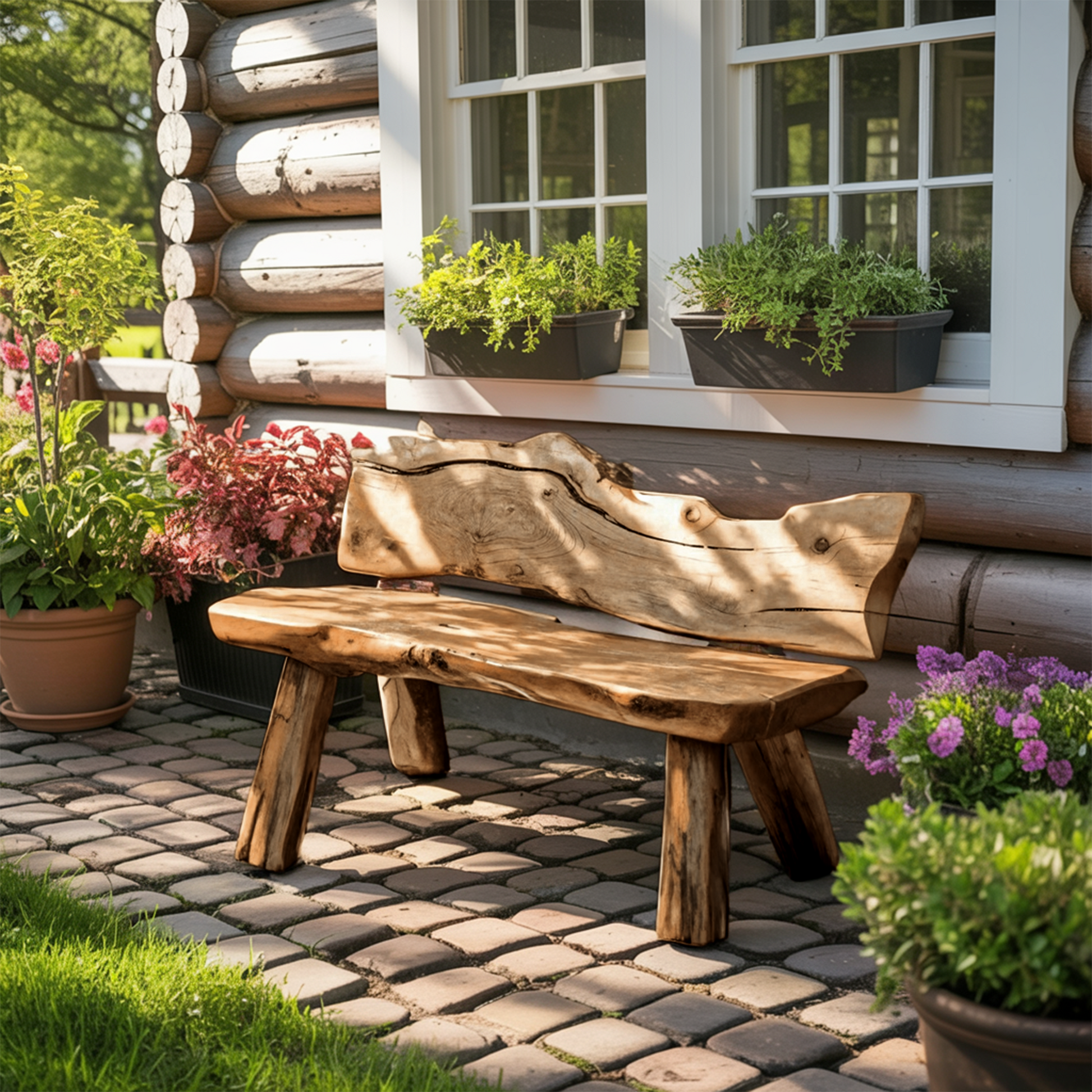 Rustic Live Edge Garden Bench For Patio Backyard And Forest Cabin Lynnsnail