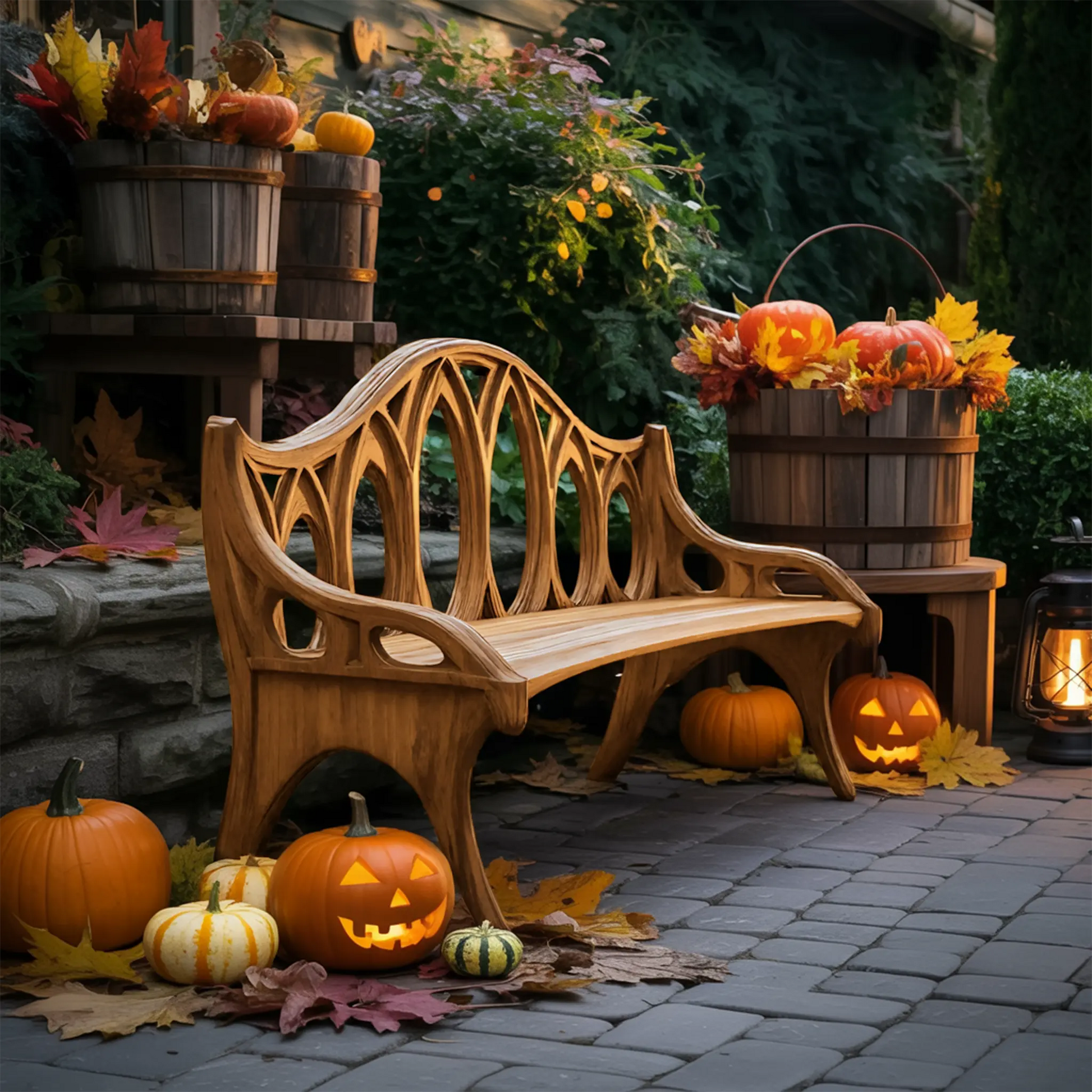 Farmhouse Solid Wood Halloween Bench For Outdoor Porch Design Lynnsnail
