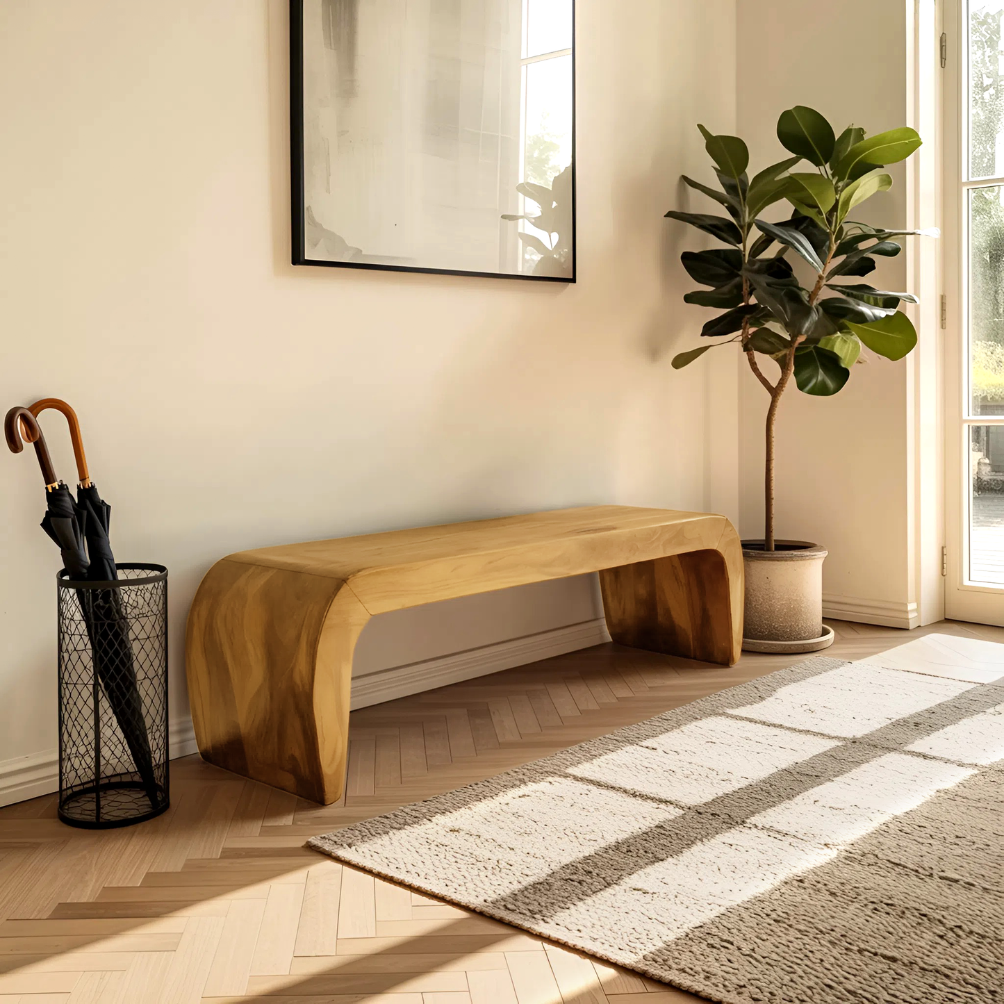 Contemporary Bench With Curved Design For Entryway Lynnsnail
