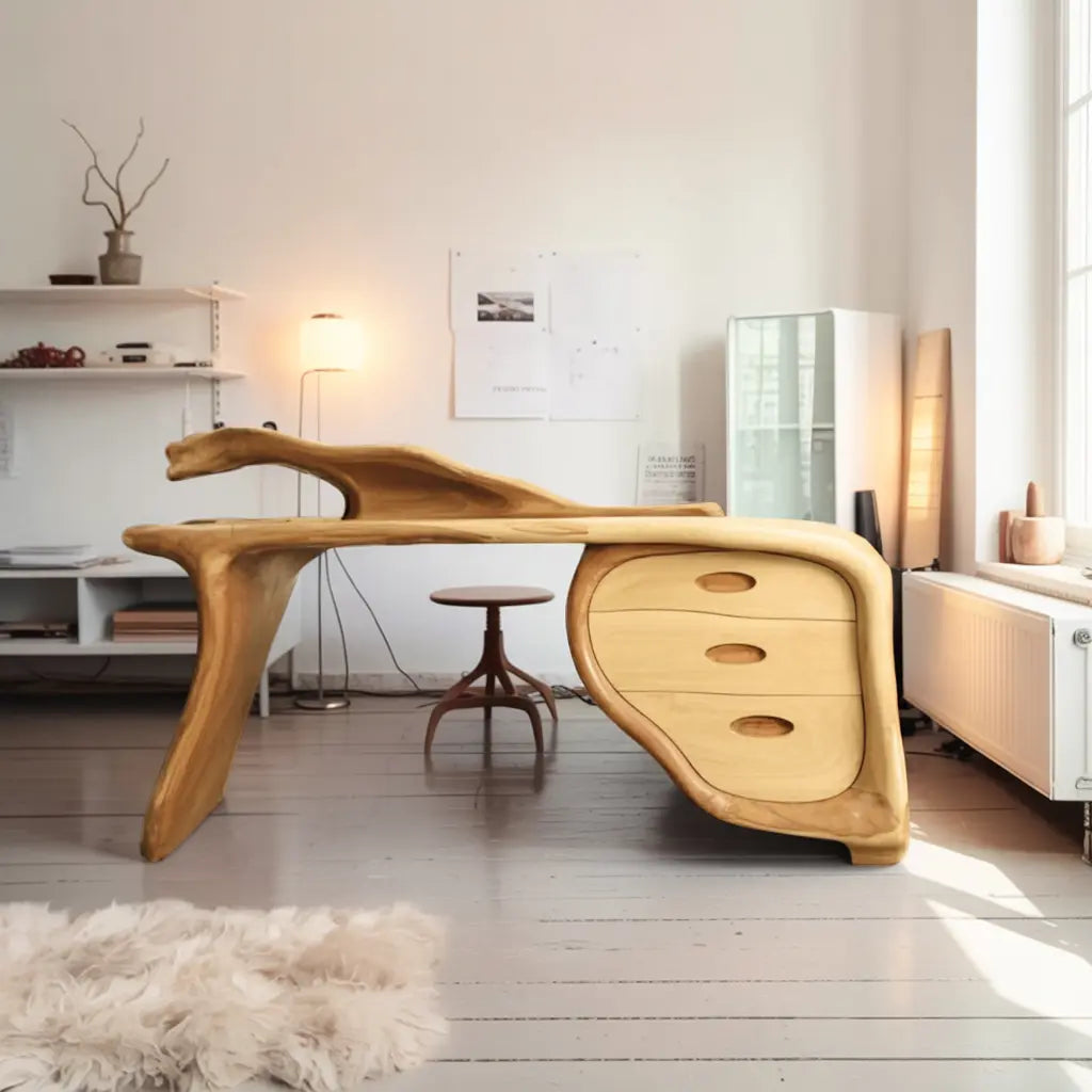 Modern Sculptural Desk With Drawers For Home Office And Studio Workspace Lynnsnail