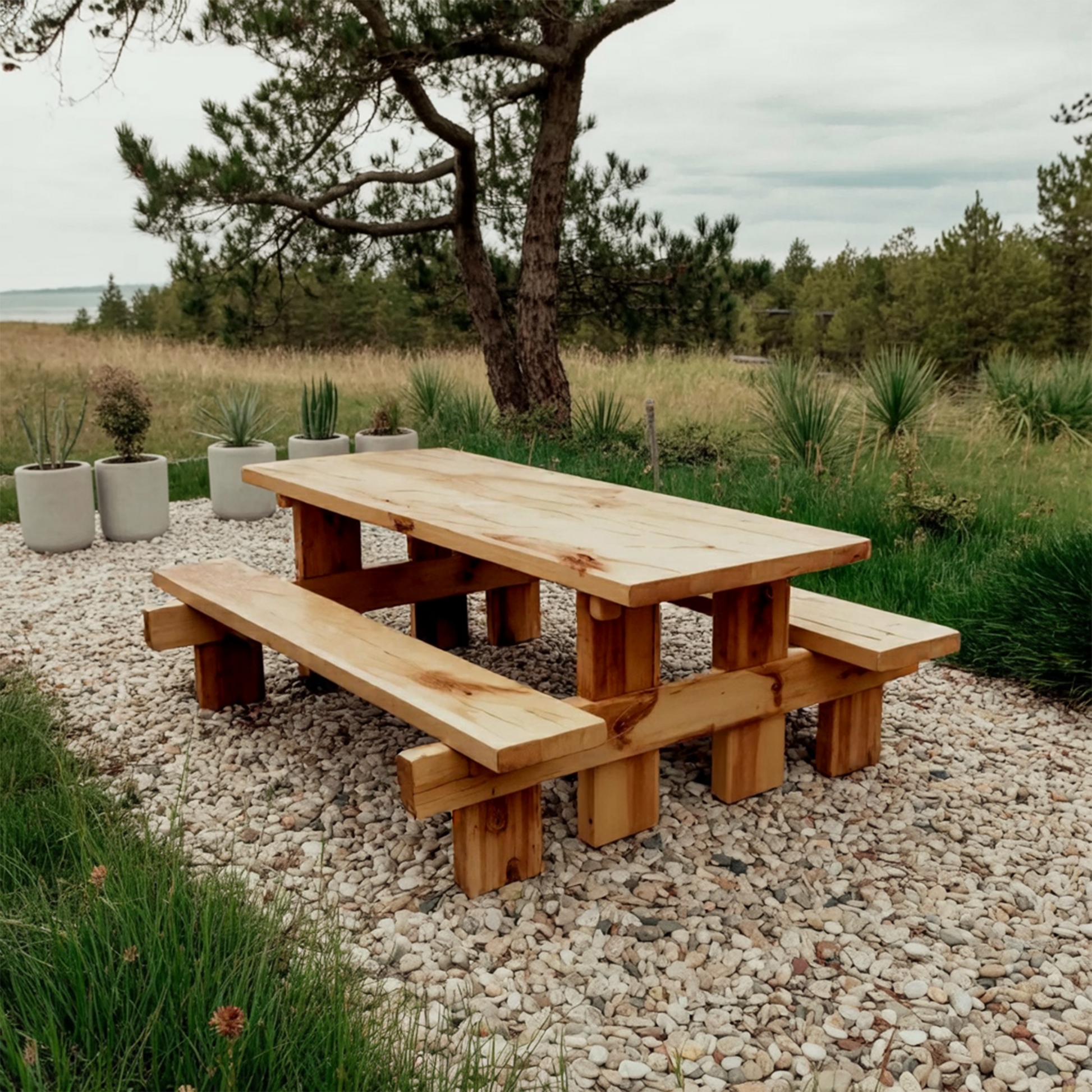 Minimalist Outdoor Picnic Table With Benches For Garden Or Cabin Lynnsnail