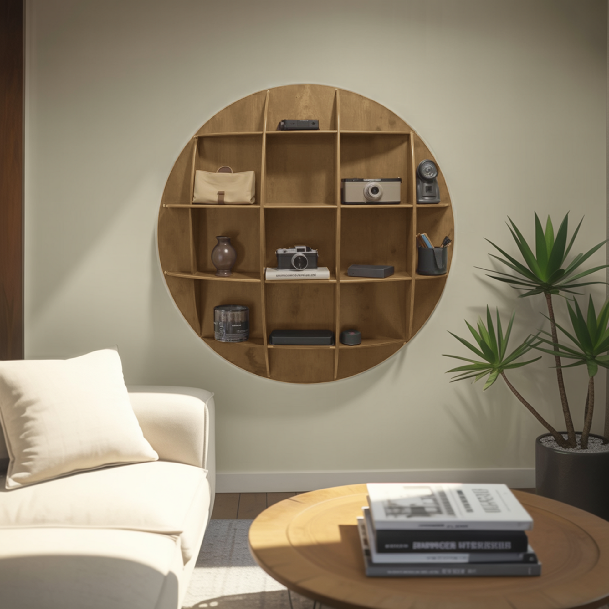 Modern Round Wall Mounted Shelf With Compartments For Living Room Office And Entryway Lynnsnail