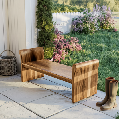 Contemporary Wood Bench With Rounded Armrests For Porch Or Garden Lynnsnail