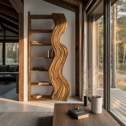 Modern Bookshelf With Wave Carved Side Panel For Office Lynnsnail