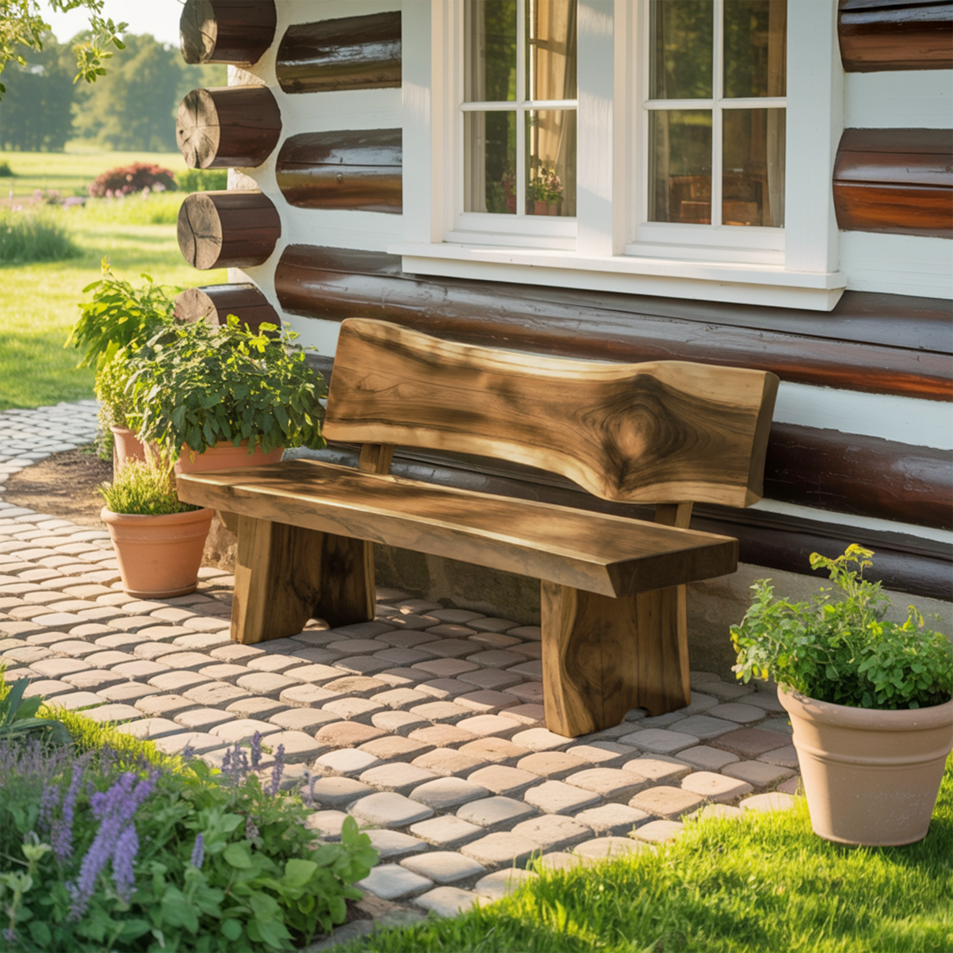 Contemporary Outdoor Wood Bench With Sculpted Back For Patio Or Courtyard Lynnsnail