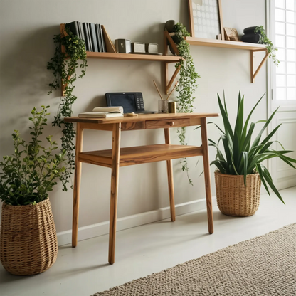 Modern Minimalist Wood Writing Desk With Drawer For Home Office Or Entryway Lynnsnail