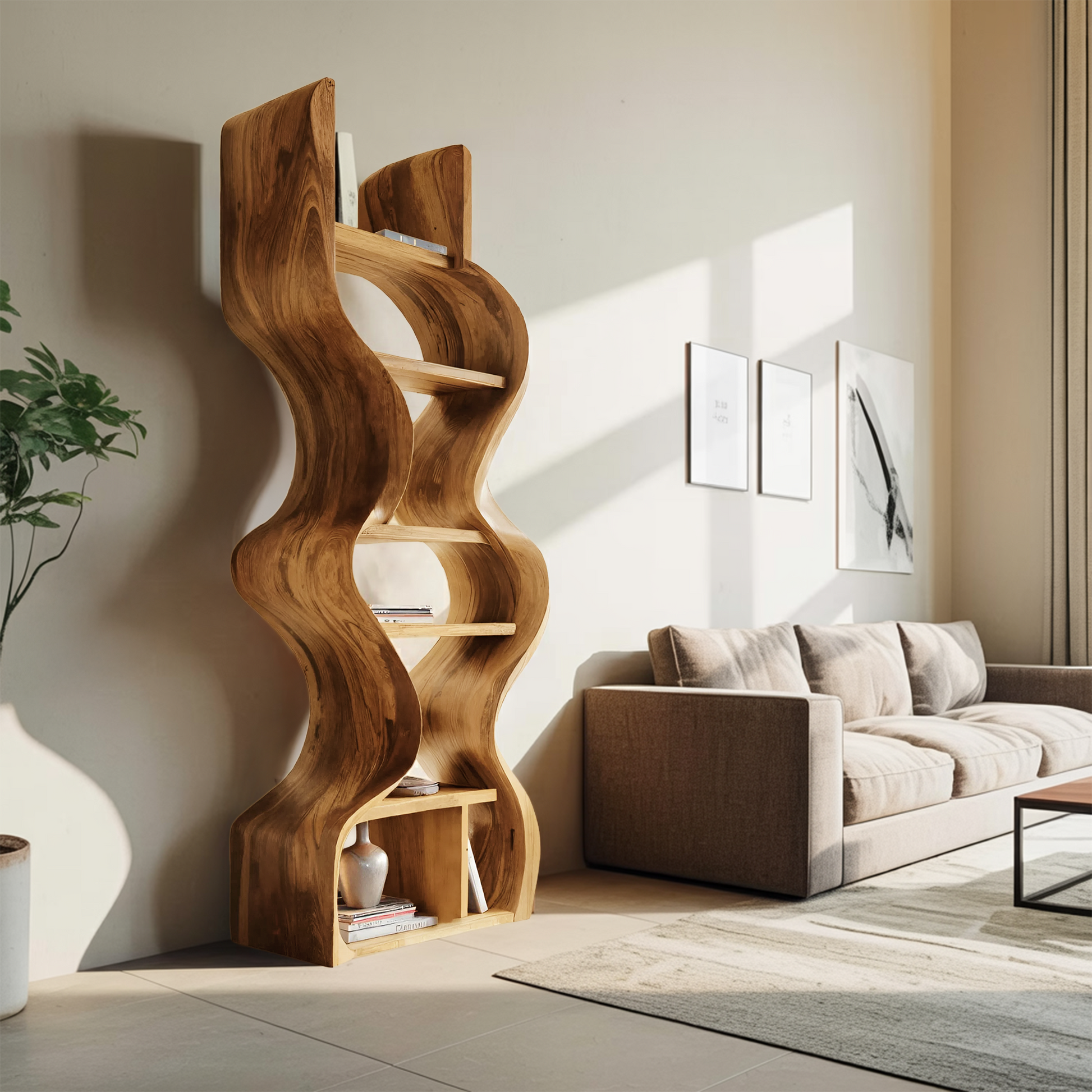 Organic Solid Wood Wall Bookcase For Modern Entryway Lynnsnail