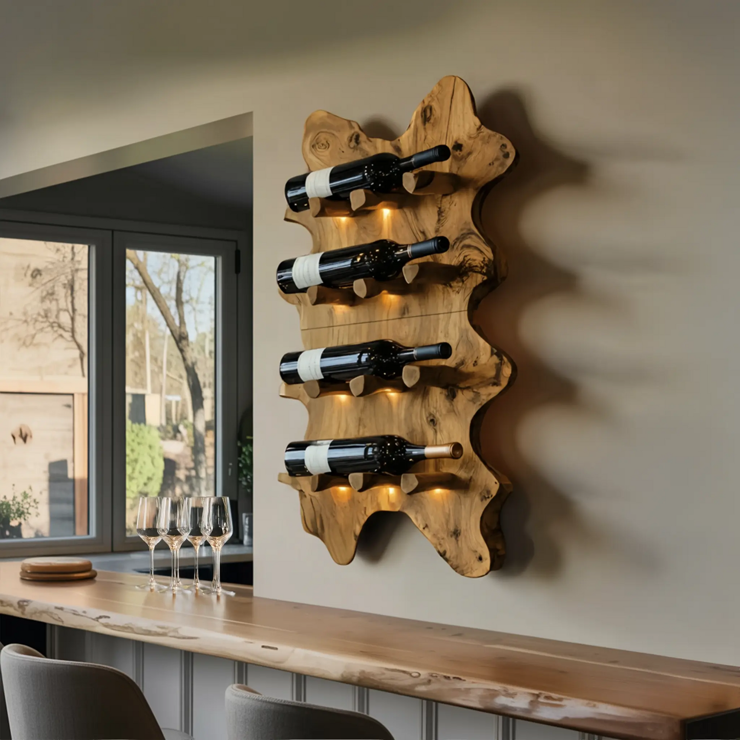 Rustic Live Edge Wall Wine Rack For Cozy Dining Rooms Lynnsnail