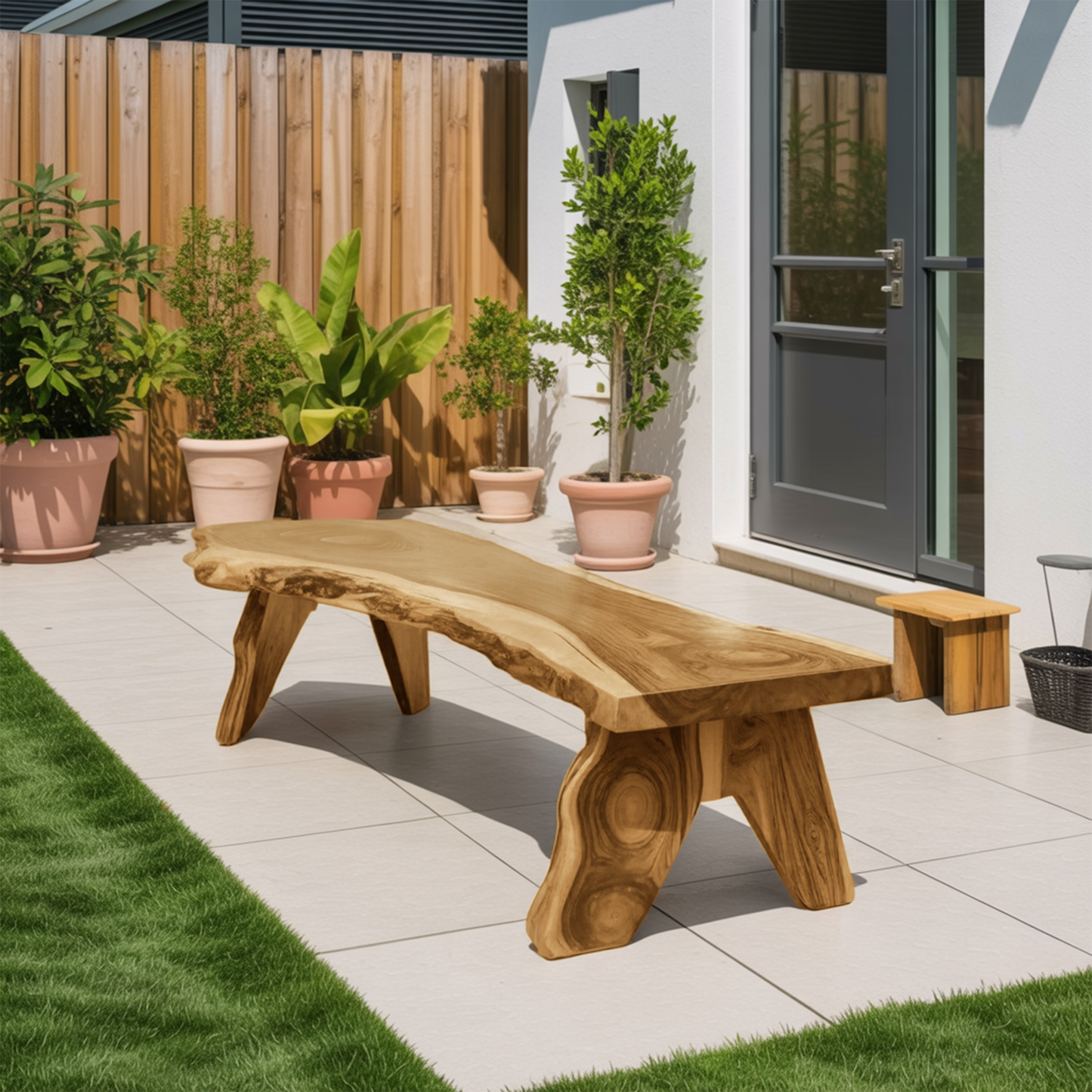 Rustic Live Edge Wooden Bench For Patio Or Garden Lynnsnail