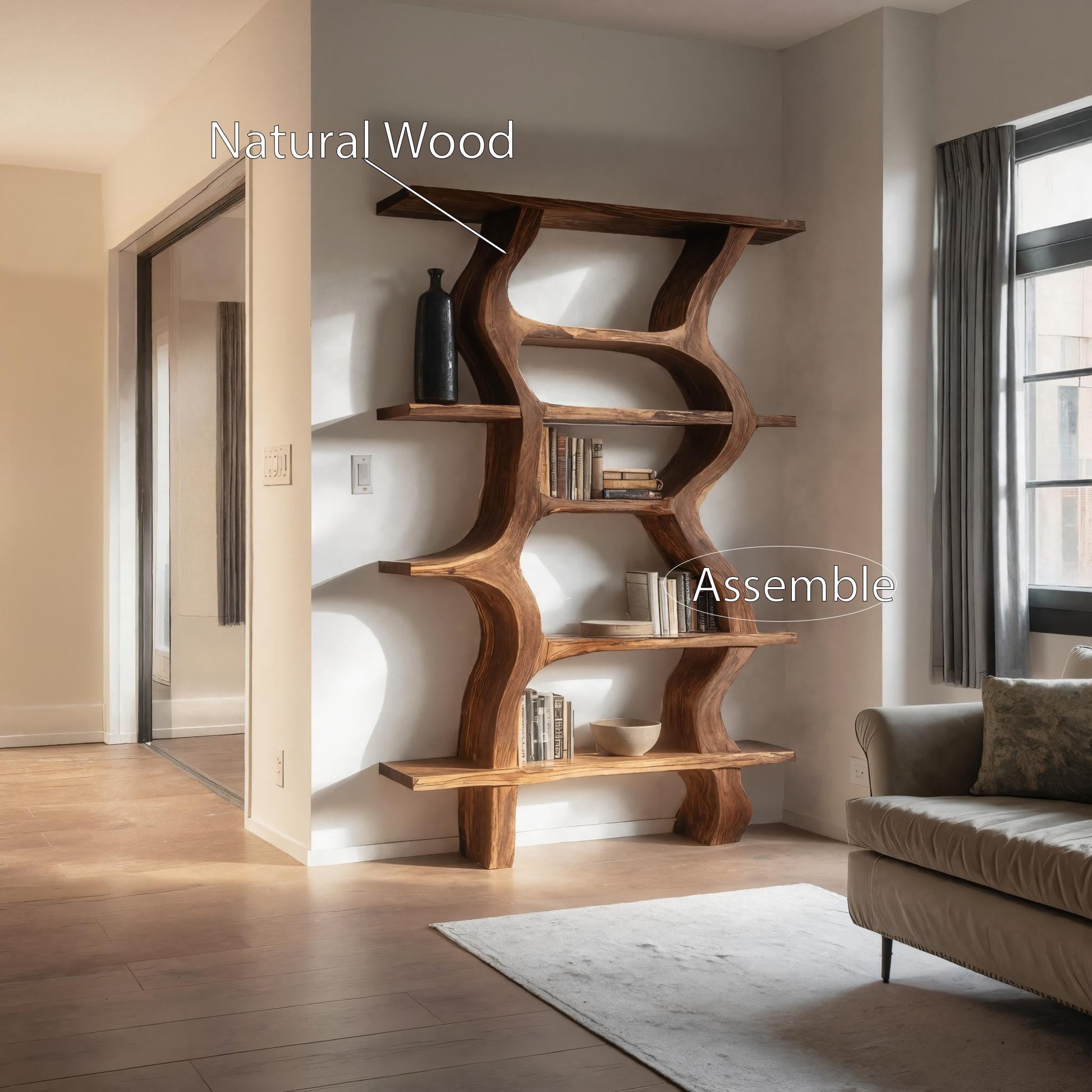 Modern Bookcase With Curved Open Shelf For Living Room Lynnsnail