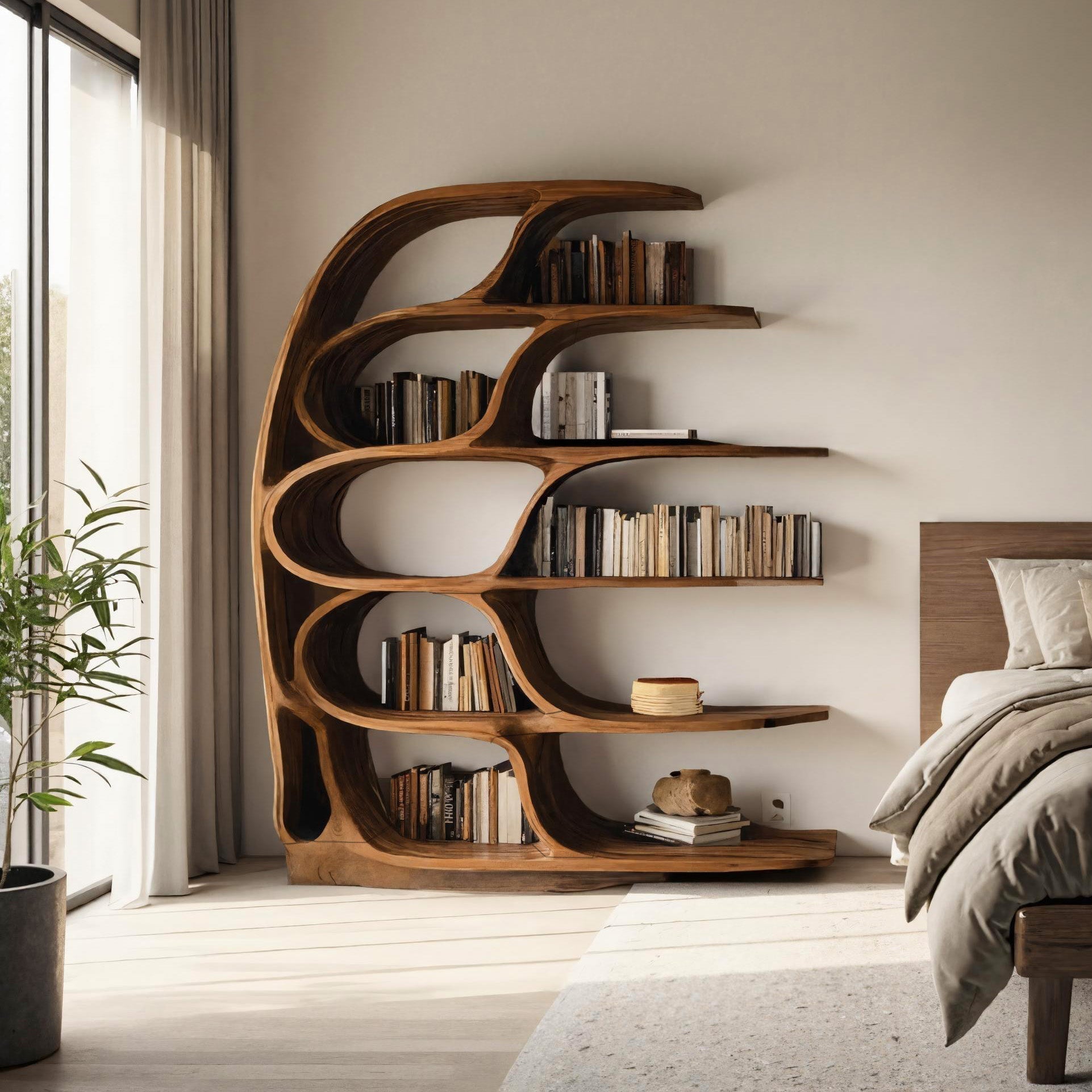 Modern Sculptural Bookshelf For Bedroom Or Living Room Lynnsnail