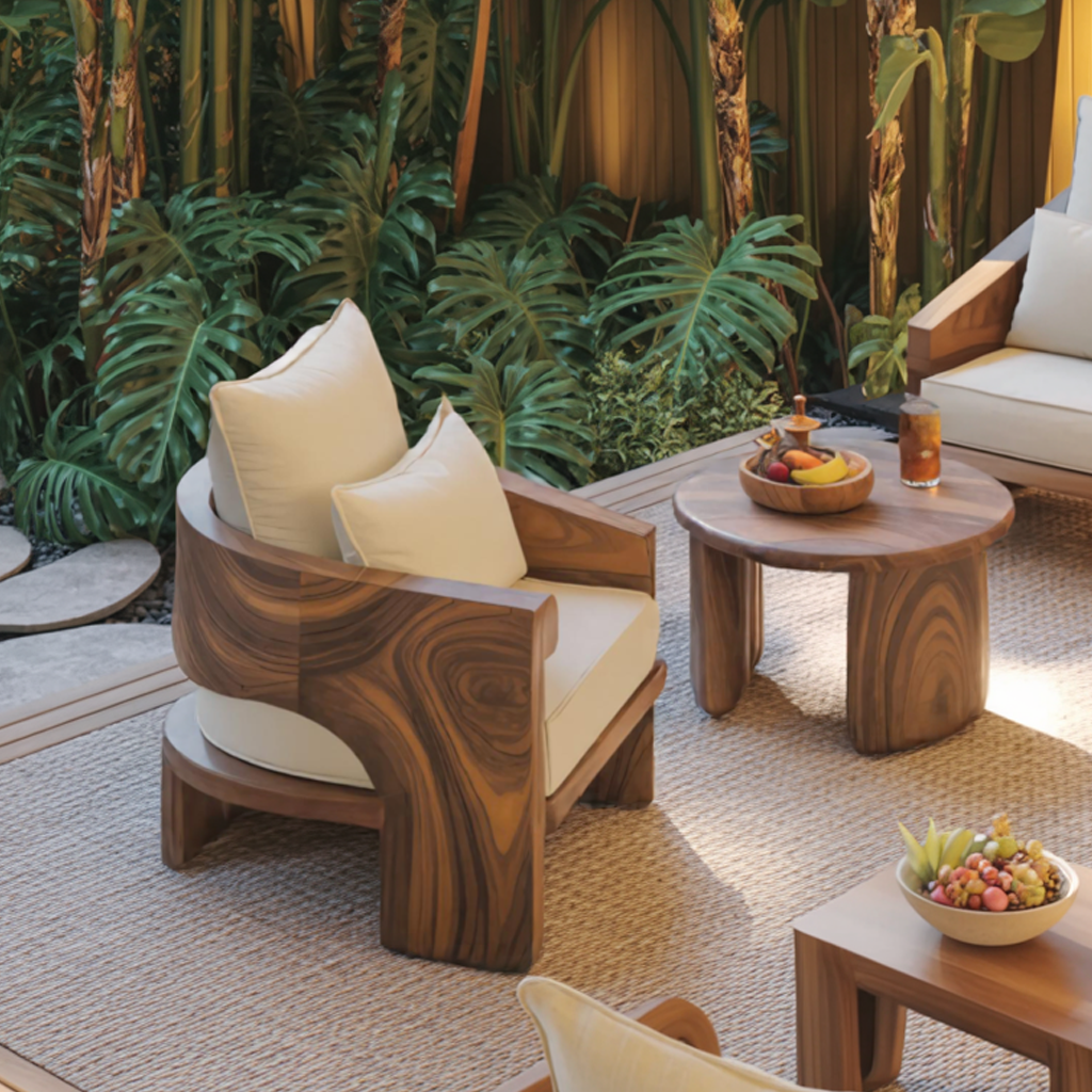 Curved Outdoor Wood Lounge Chair For Patio Or Balcony Lynnsnail