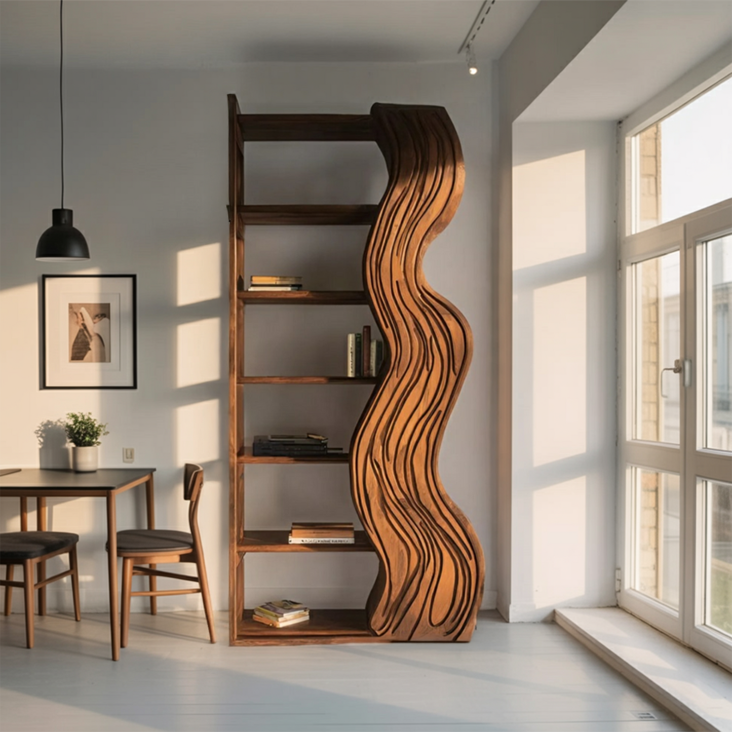 Modern Bookshelf With Wave Carved Side Panel For Office Lynnsnail