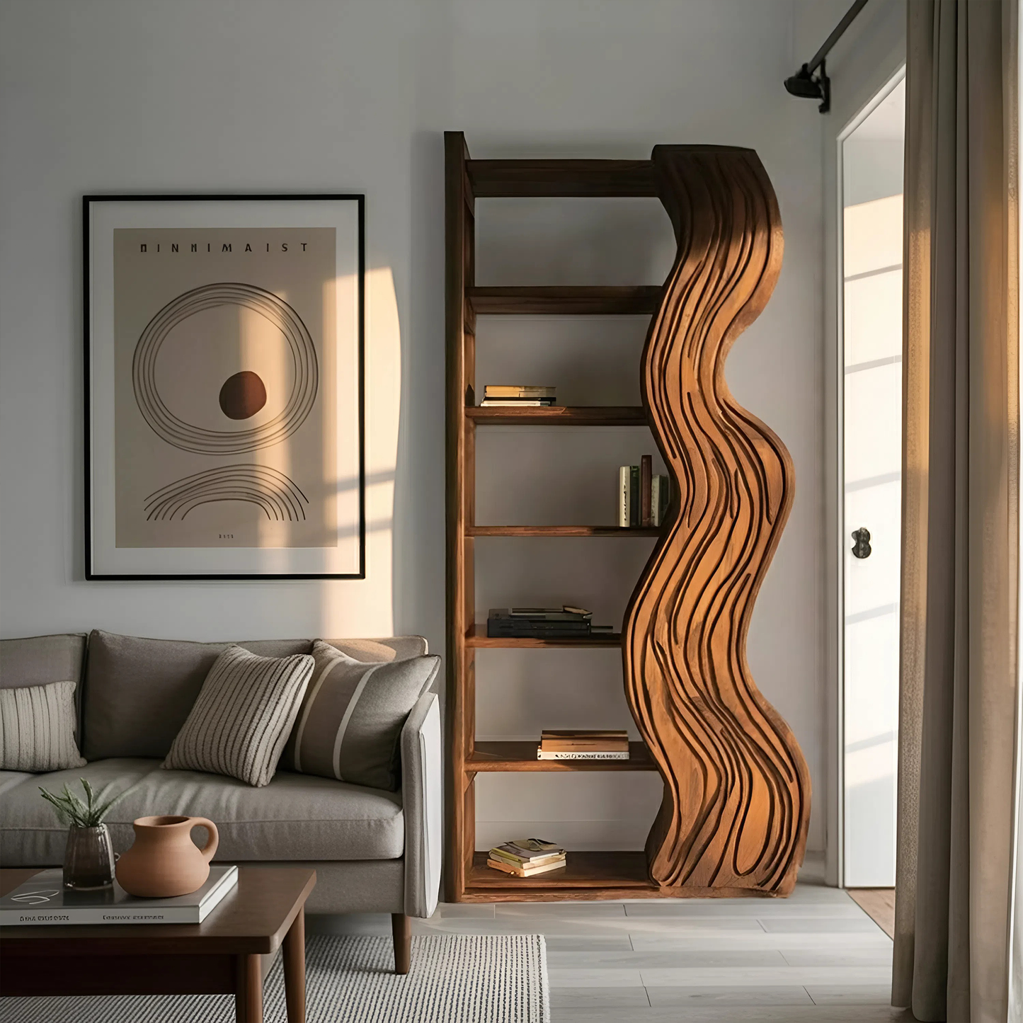 Modern Bookshelf With Wave Carved Side Panel For Office Lynnsnail