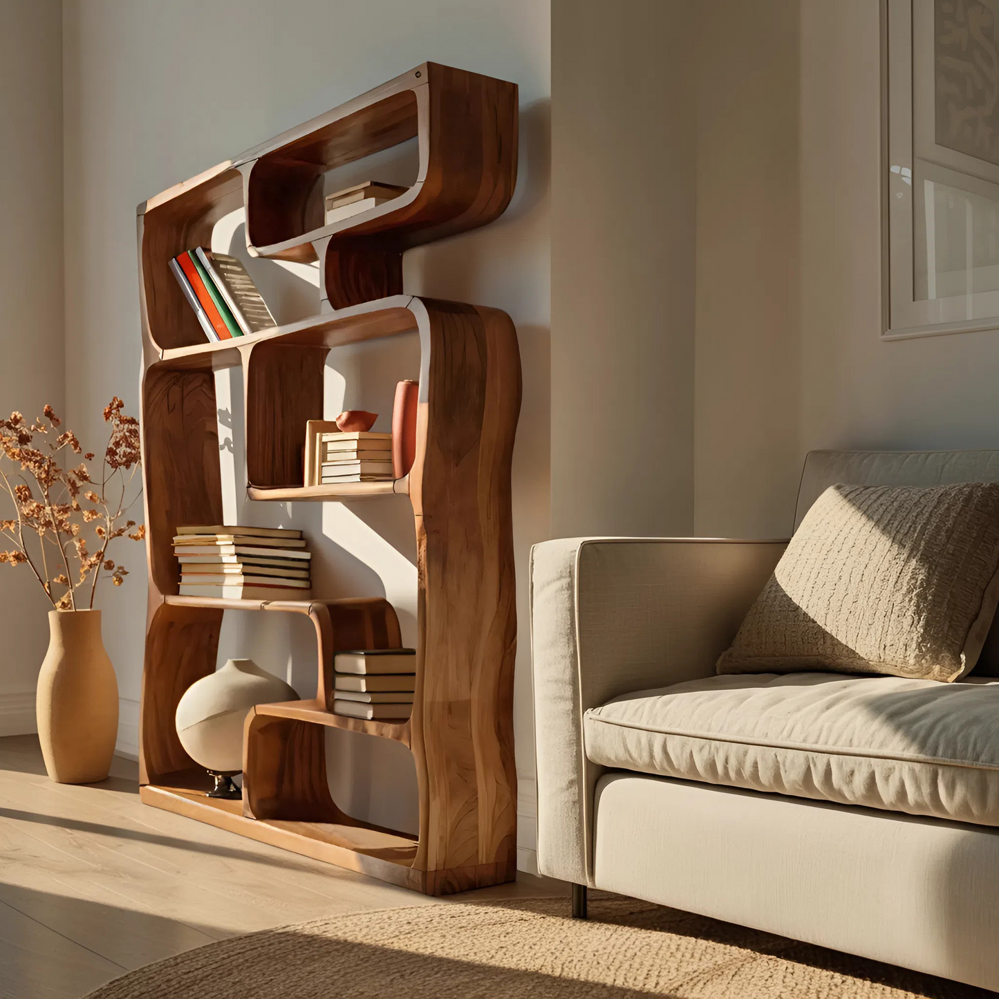 Modern Sculptural Bookshelf With Geometric Design For Living Room Lynnsnail