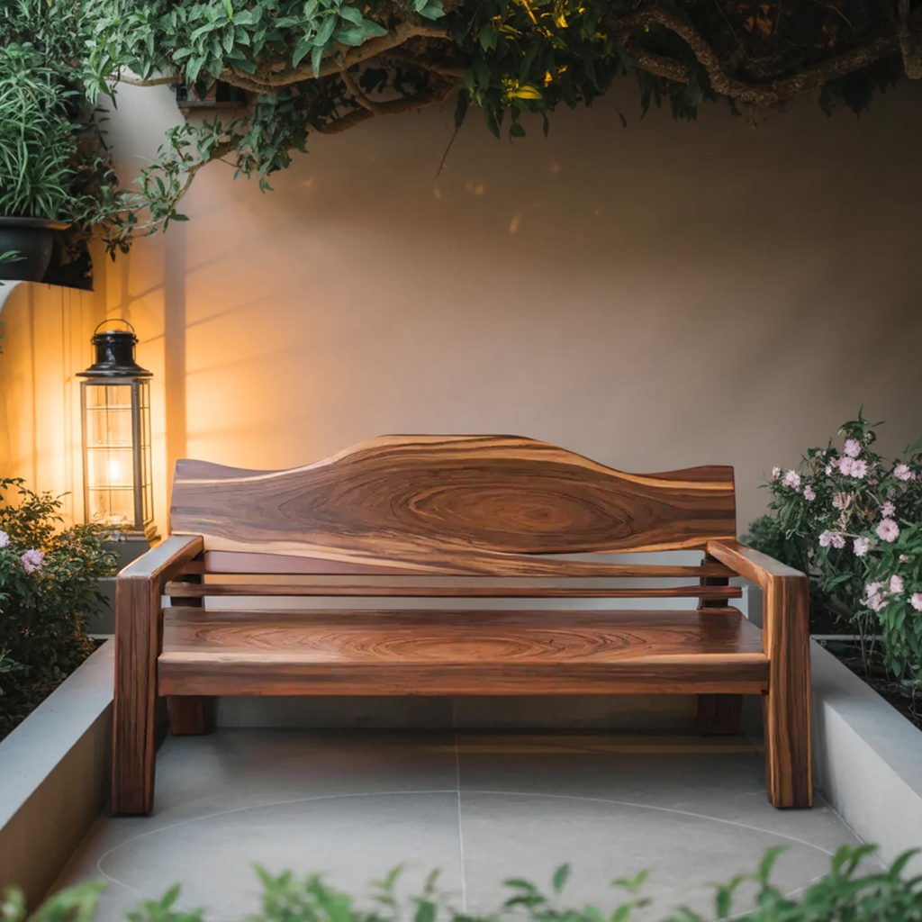 Rustic Outdoor Wooden Bench With Curved Backrest For Garden Or Porch Lynnsnail