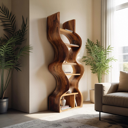Organic Solid Wood Wall Bookcase For Modern Entryway Lynnsnail